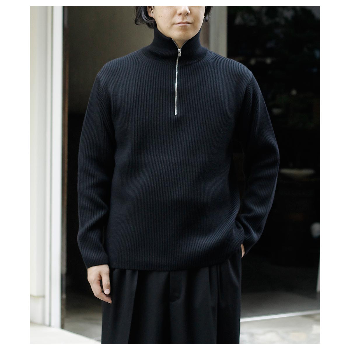 20%OFF セール バトナー BATONER ソリッド ウールリブハーフジップ