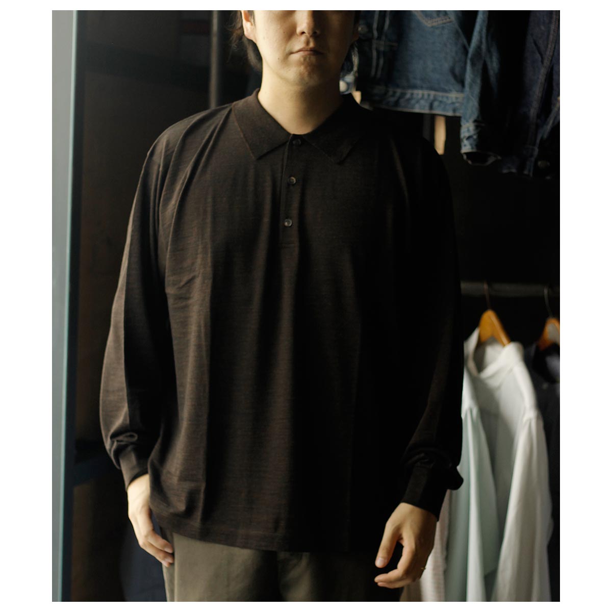 バトナー BATONER ウール ポロ ロングスリープ WOOL POLO LONG SLEEVE