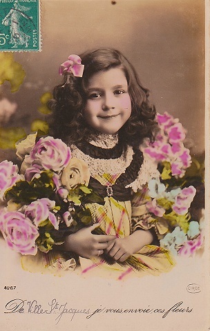アンティークポストカード『花に囲まれた少女』戦前 ＜ 紙の蔵