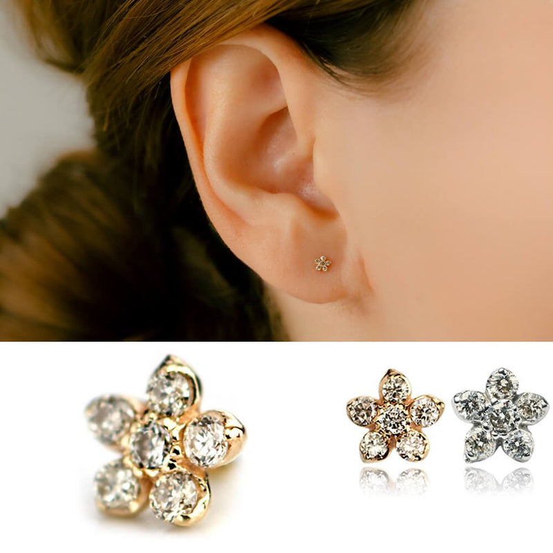 小振りで可愛い大人のフラワー│天然ダイヤモンド 軟骨ピアス – PICOLLET