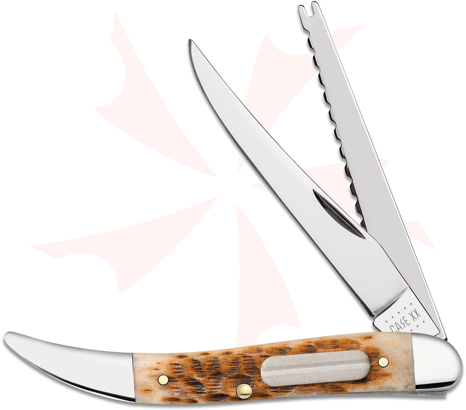 Case Peach Seed Jigged Amber Bone Fishing Knife 4.25