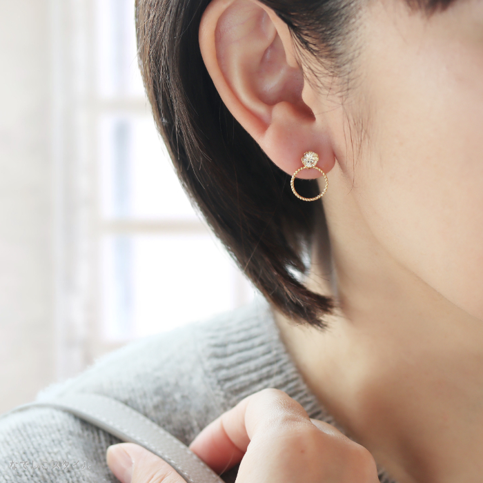 一粒キュービックジルコニア「ゴールドカラー/シャンパンダイア」5mm