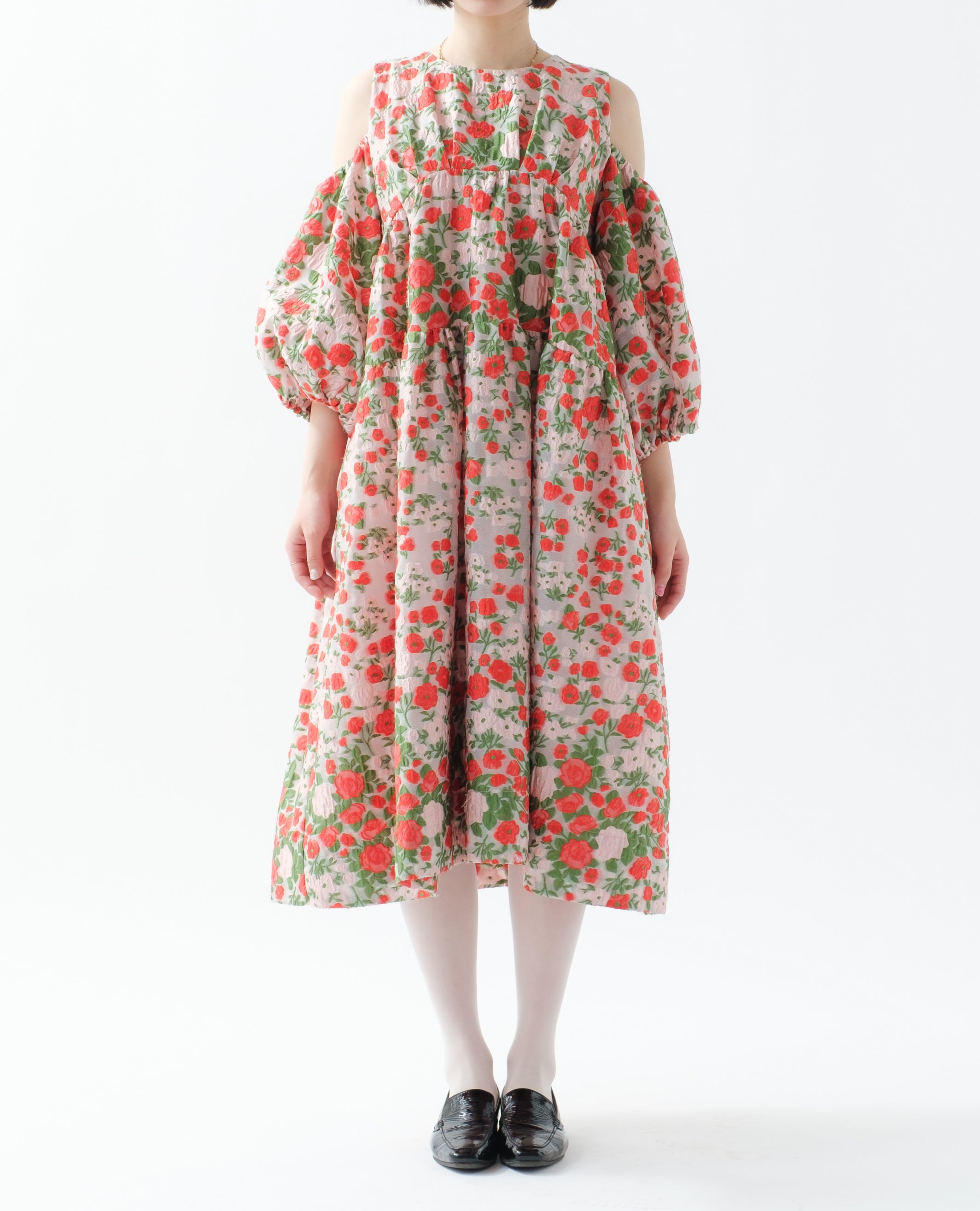 flower jacquard off shoulder dress
