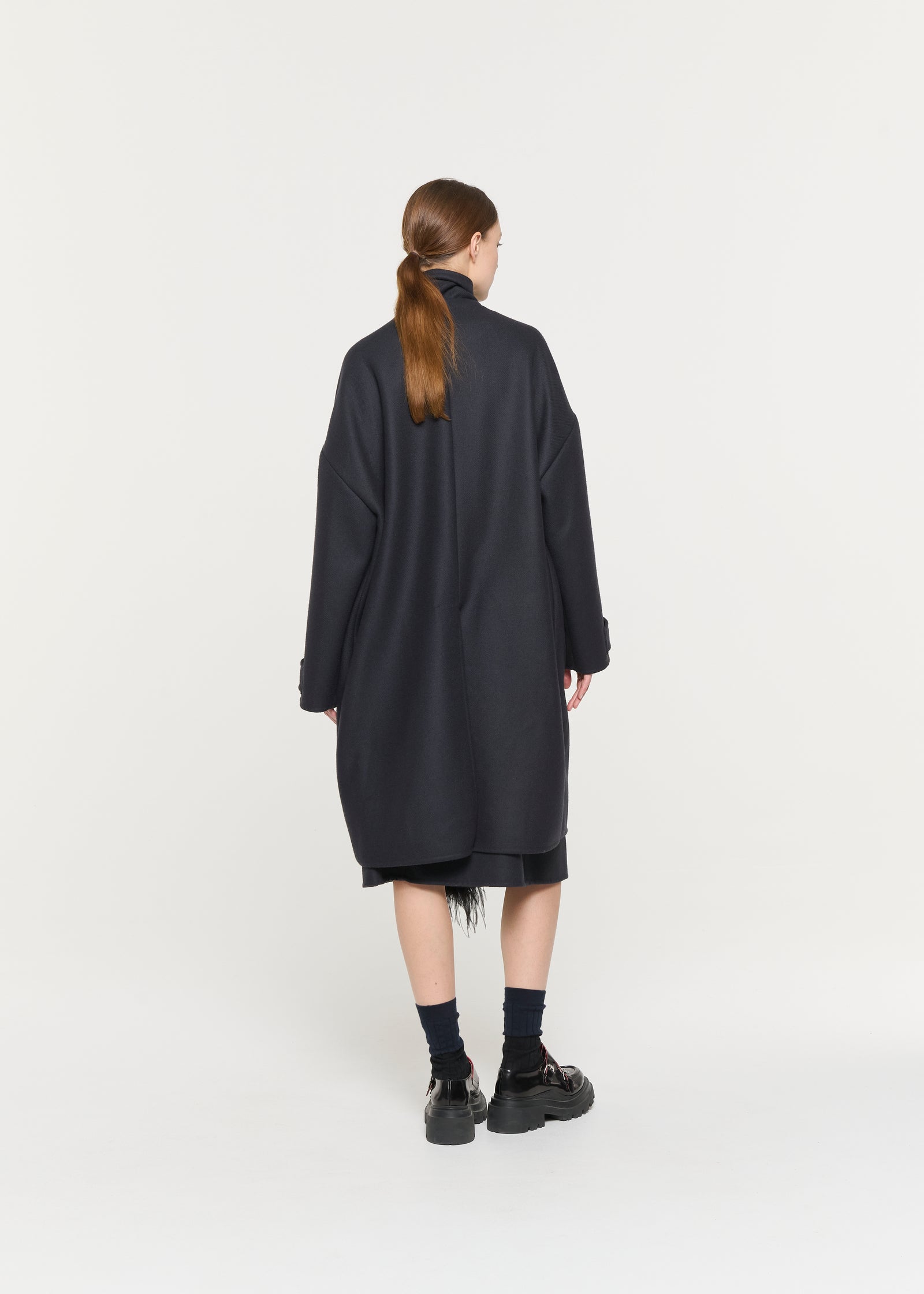 BLUE BLACK DOUBLE WOOL COAT - Plan C