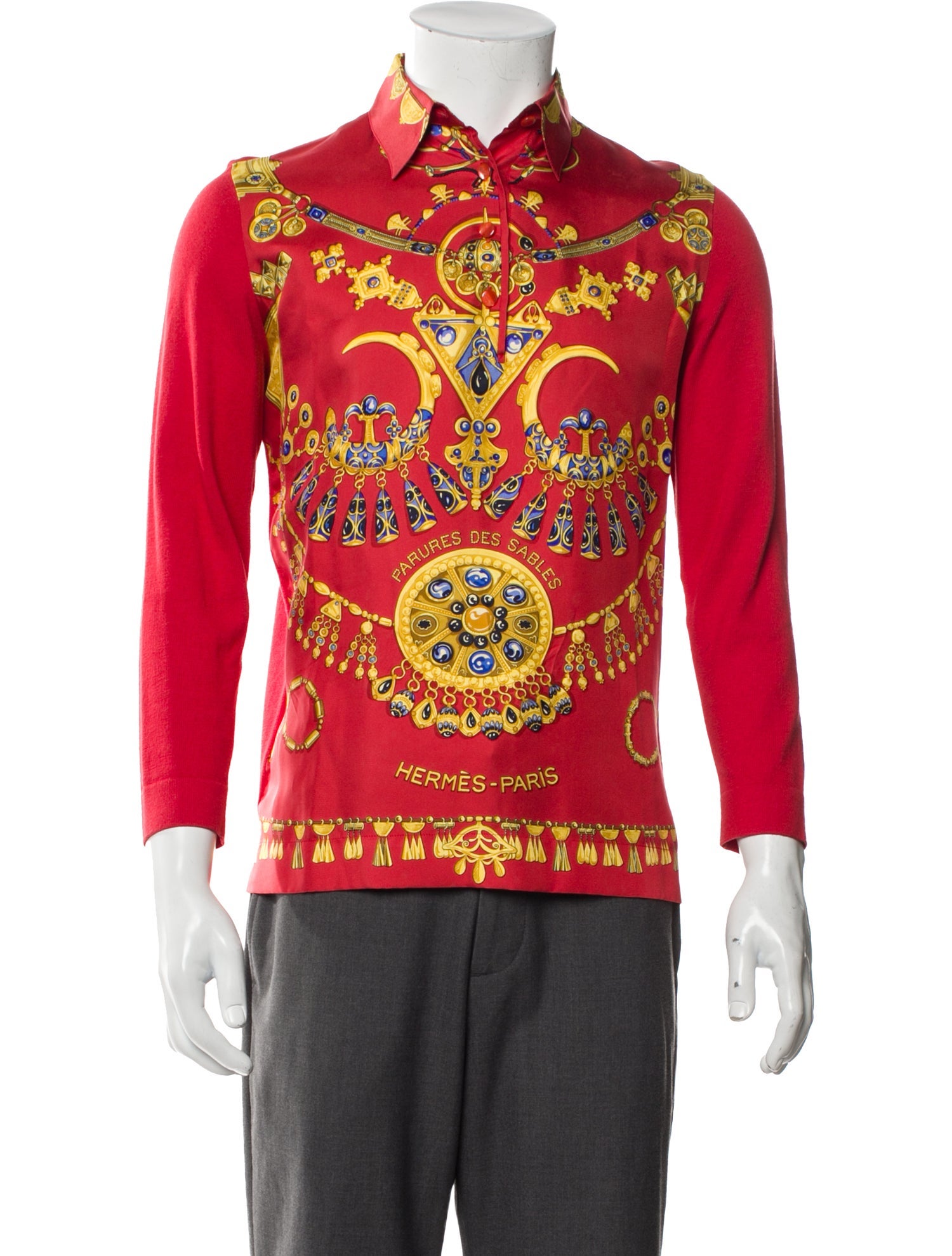 Hermès Silk Paisley Print Button-Up Top - Red Tops, Clothing