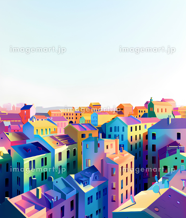 カラフルな街並みと楽しい暮らし（2Dイラスト）-1「AI生成画像