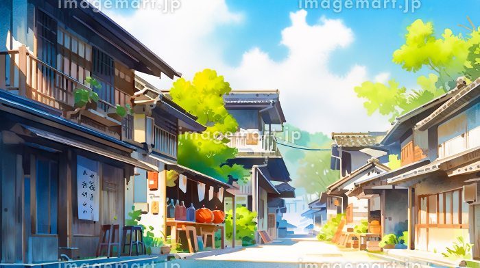 ノスタルジックな日本の田舎の風景の水彩イラスト「AI生成画像