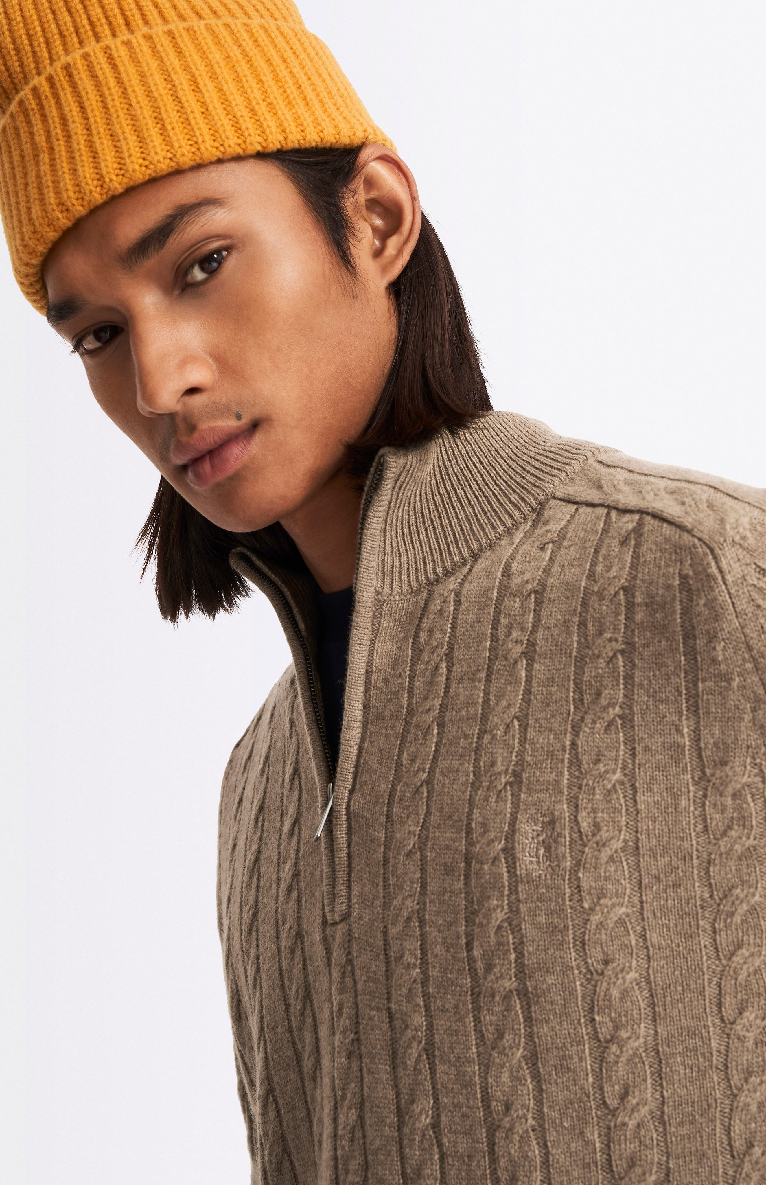 Pringle of Scotland Men's 1/4 Zip Lambswool Jumper in Dark Natural