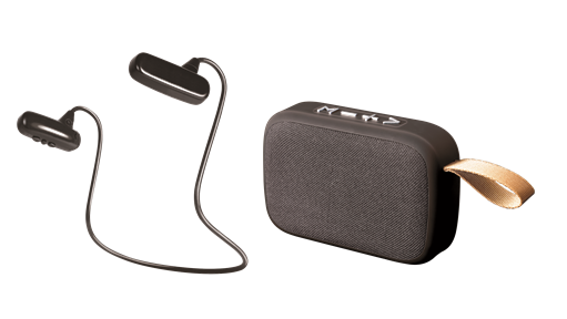 テレワークにも最適な耳掛け式イヤホンとマイク内蔵スピーカー