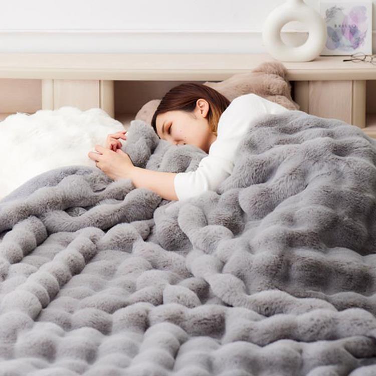 WEB限定】 ASHEL ふわもこラビット プレミアム 毛布 ダブル グレー(D
