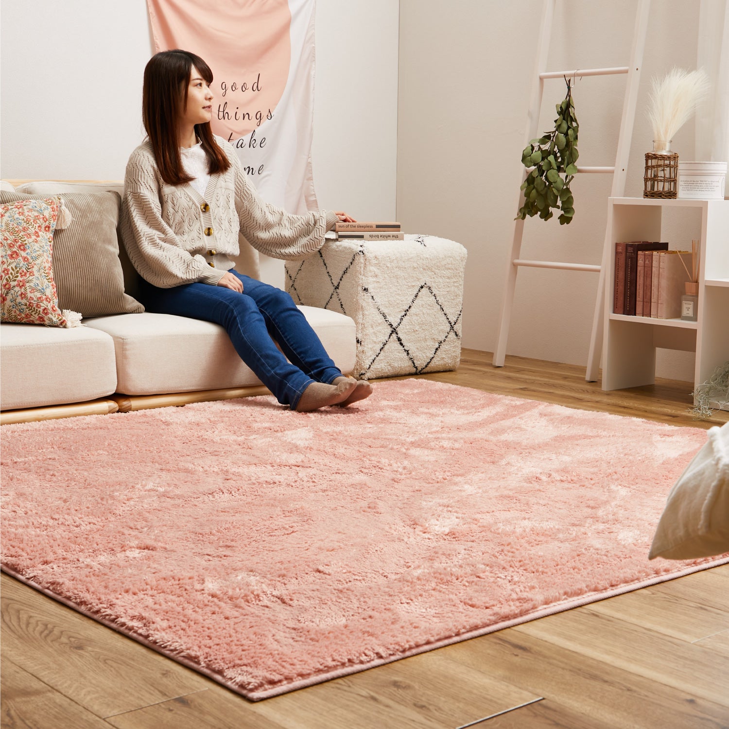 モデルルーム展示品 シャギーラグ 180×210cm 北欧 グレーベージュ 楽天