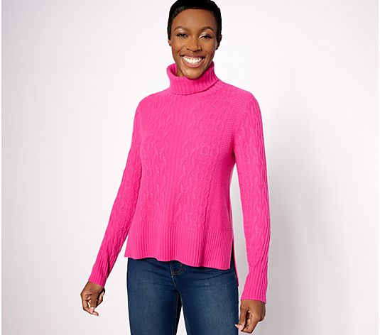 Isaac Mizrahi Live! Cashmere Turtleneck Sweater w/ Mixed Stitches