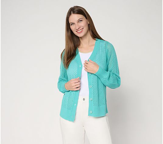 Belle by Kim Gravel Nod to Nautical Mesh Cardigan Sweater - QVC.com