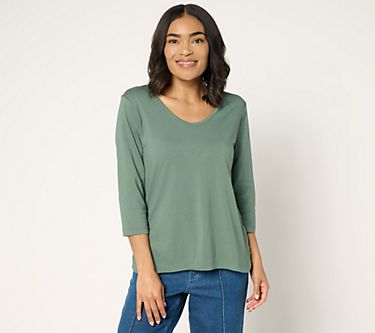 Denim & Co. Essentials So Soft Jersey Curved Hem V-Neck Top - QVC.com
