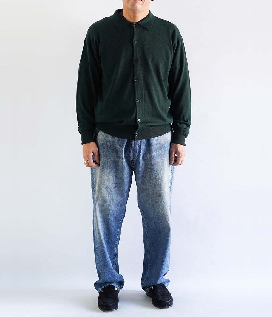 A.PRESSE Wool Knit Polo Collar Cardigan [GREEN] - Fresh Service
