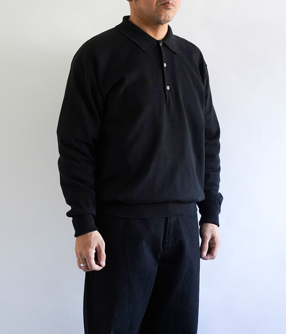 A.PRESSE Cotton Knit L/S Polo Shirts [BLACK] - Fresh Service