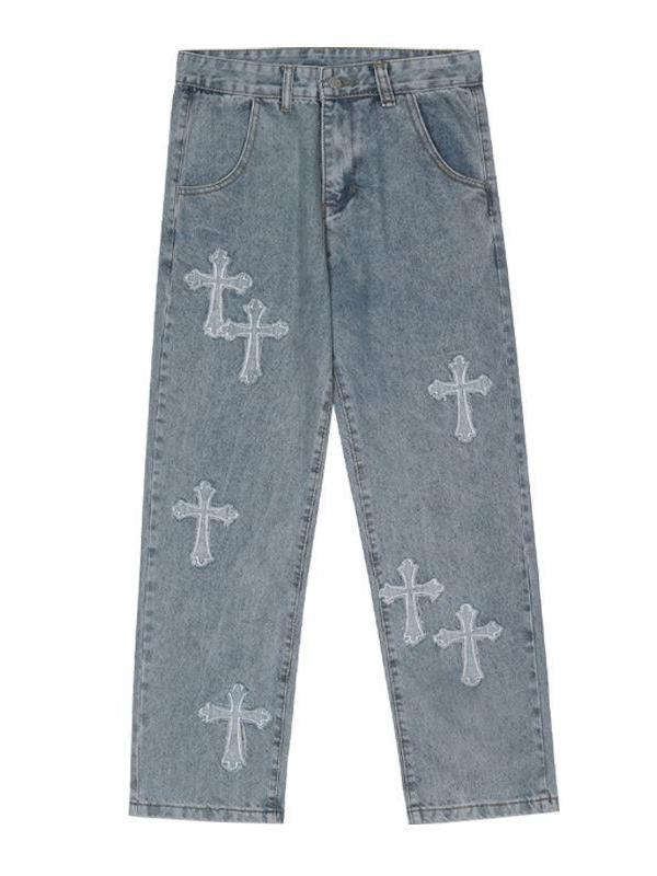 Men's Blue Vintage Jeans with Cross Patch – Rae Jeans