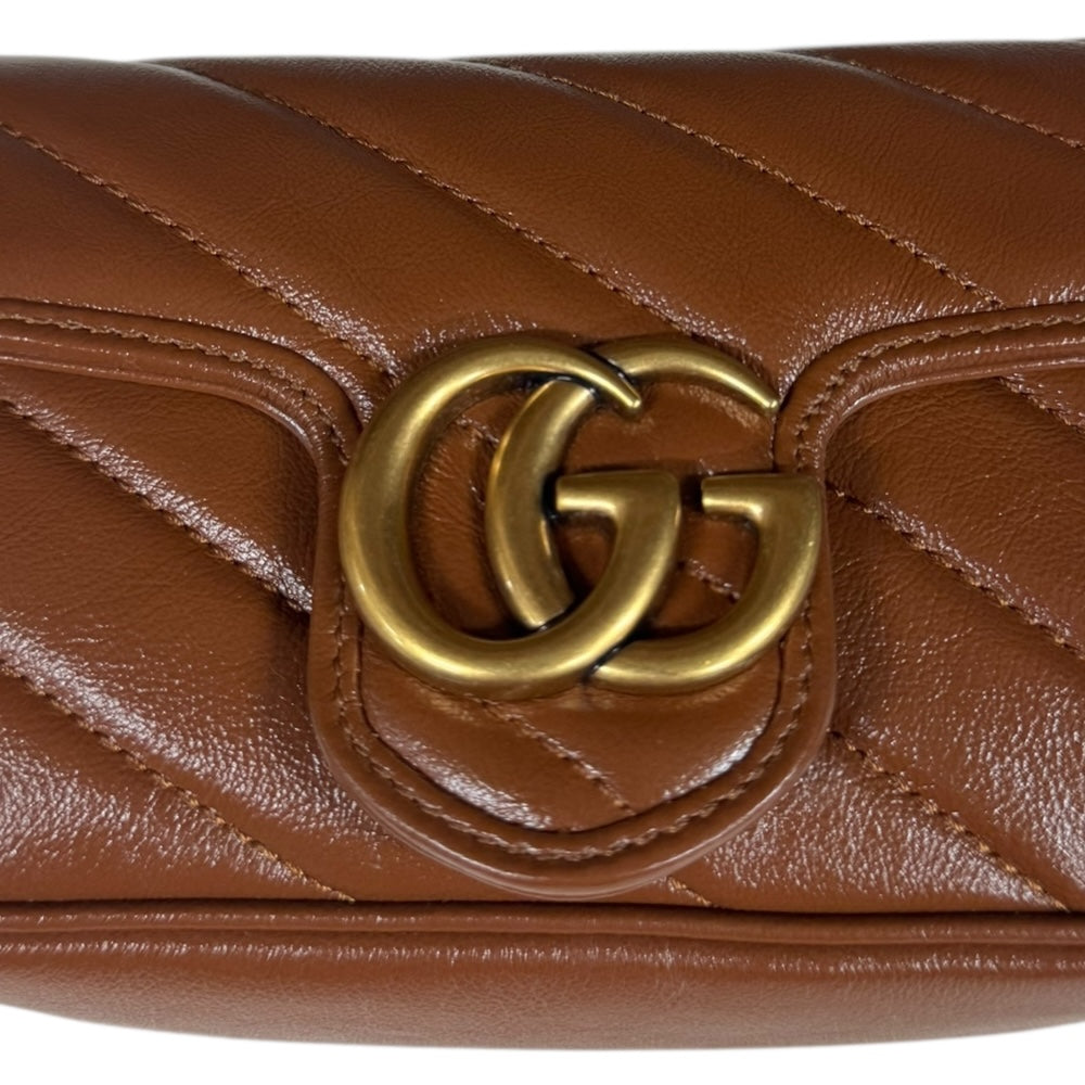 GUCCI グッチ GGマーモント ショルダーバッグ レザー ブラウン