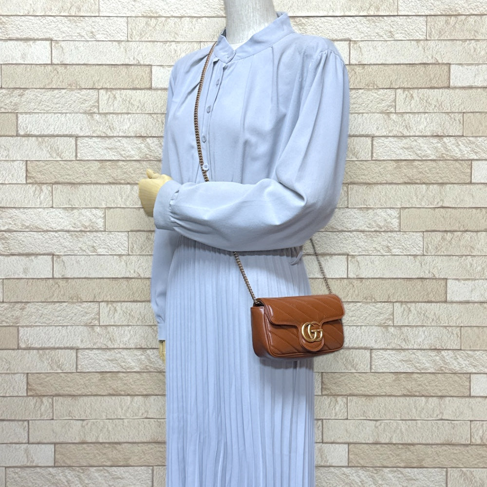 GUCCI グッチ GGマーモント ショルダーバッグ レザー ブラウン
