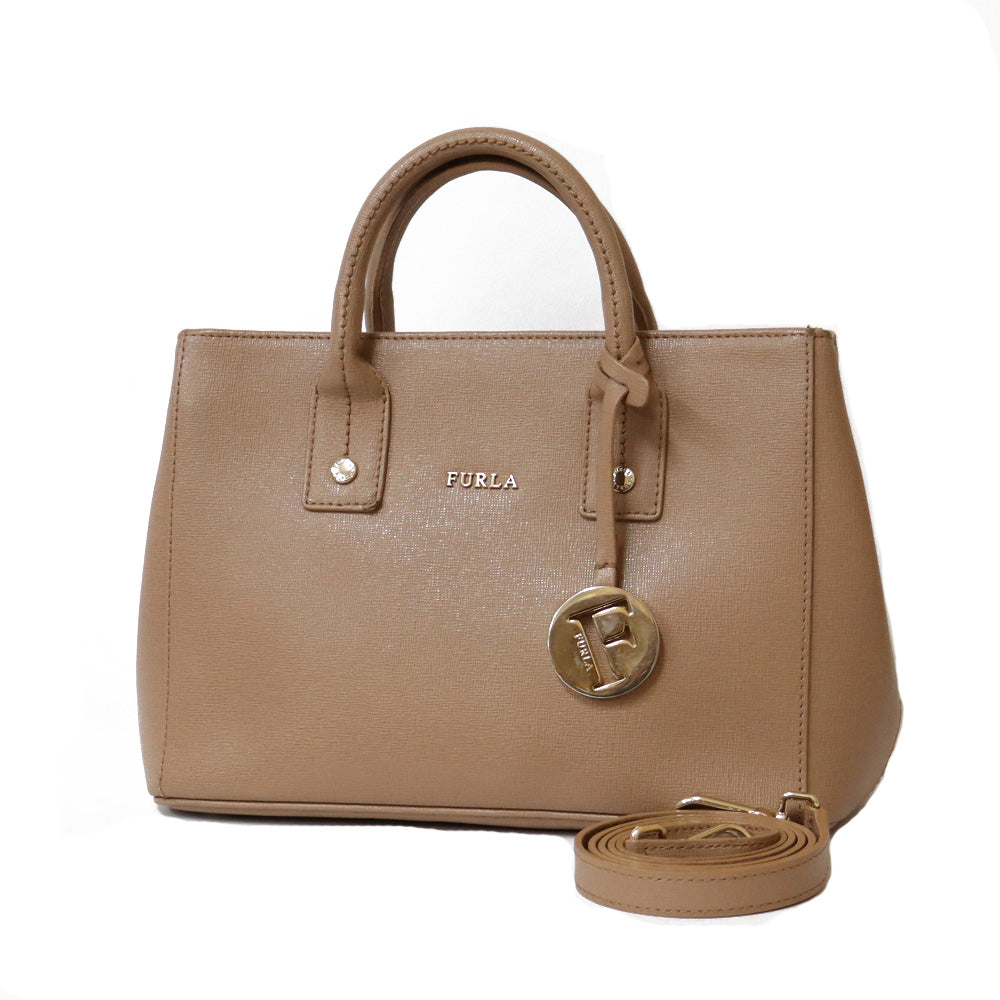 Used] Furla handbag shoulder bag, 2way leather beige beige ladies