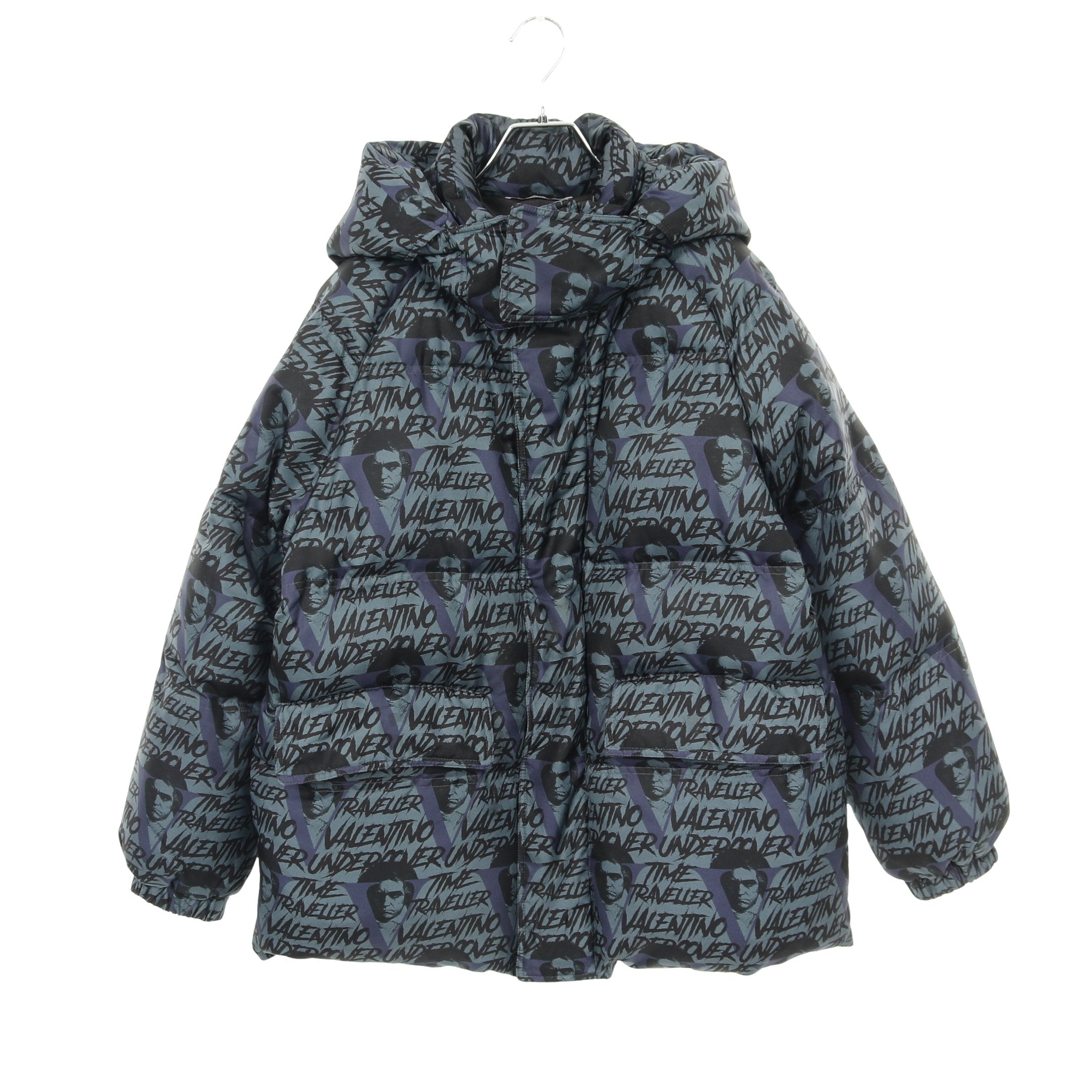 VALENTINO × UNDERCOVER ダウンジャケット 総柄 シルク ブルーグレー