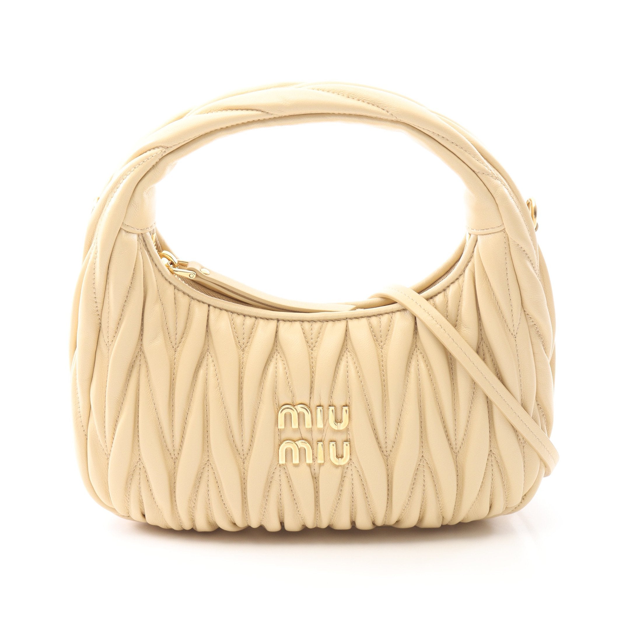 ワンダー マテラッセ ホーボーバッグ ハンドバッグ レザー ベージュ