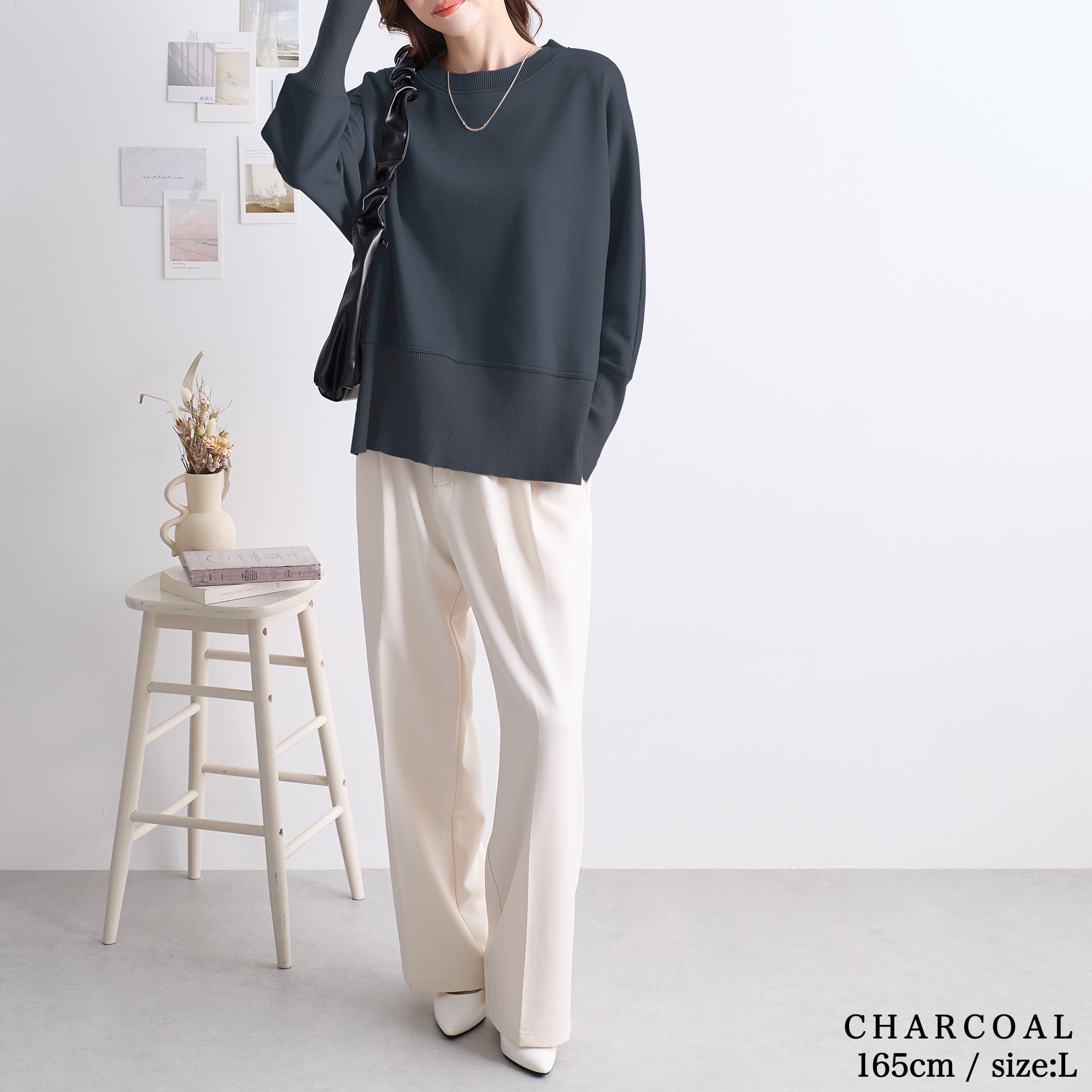 リブ付ドルマンチュニック｜トップス レディース トレンド スウェット