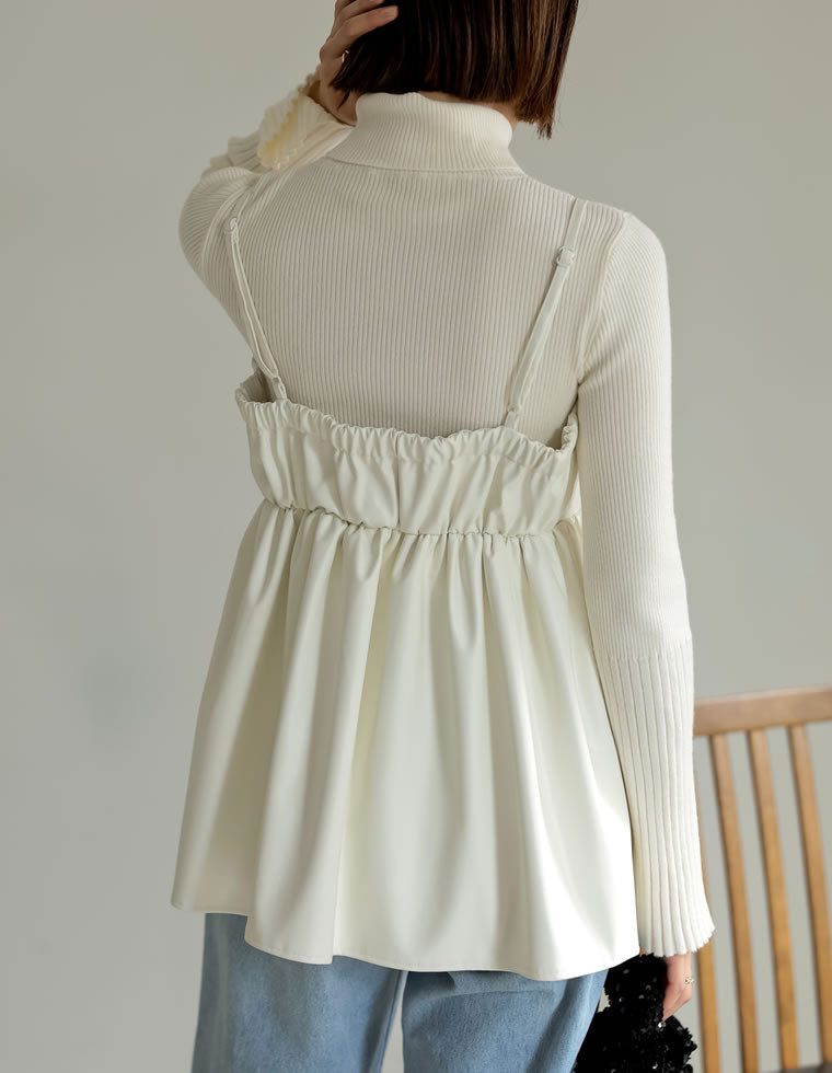 フェイクレザーベアキャミソールペプラムトップス - トップス通販