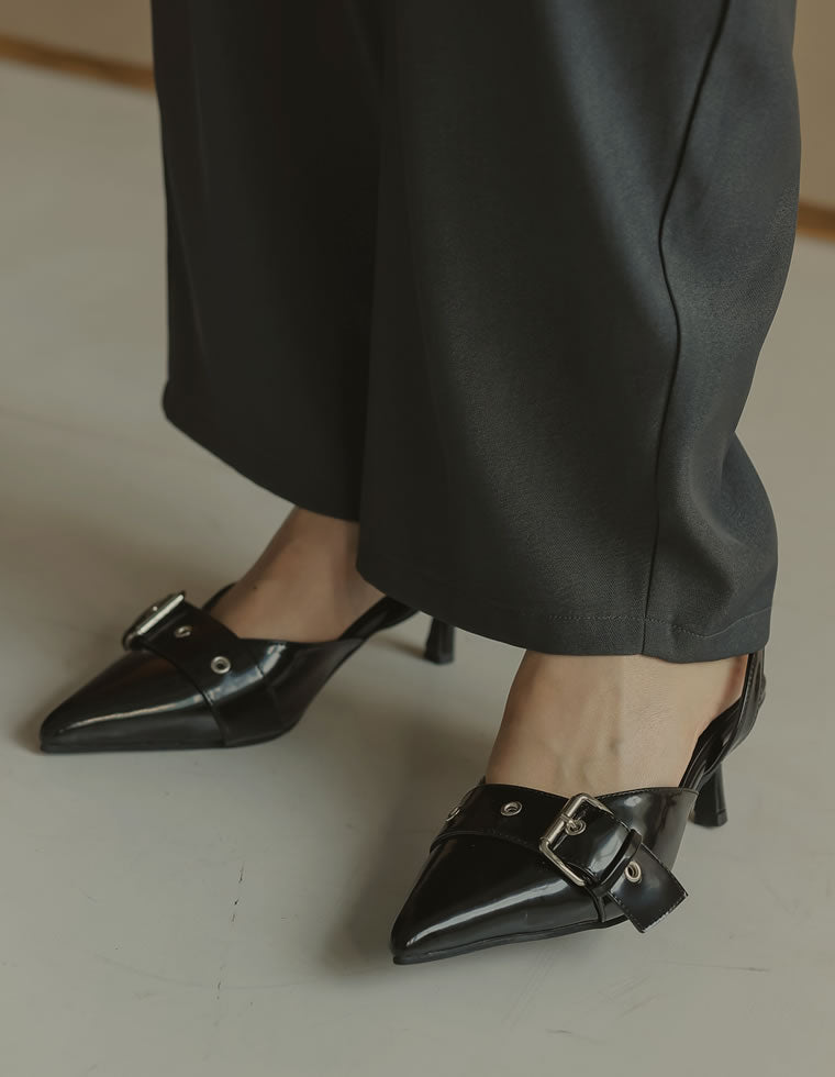 太ベルトデザインポインテッドトゥミュール - シューズ通販 | 人気