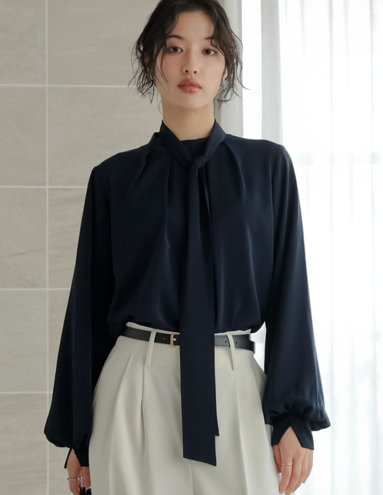 ボウタイリボン付きタックブラウス - トップス通販 | 人気レディース