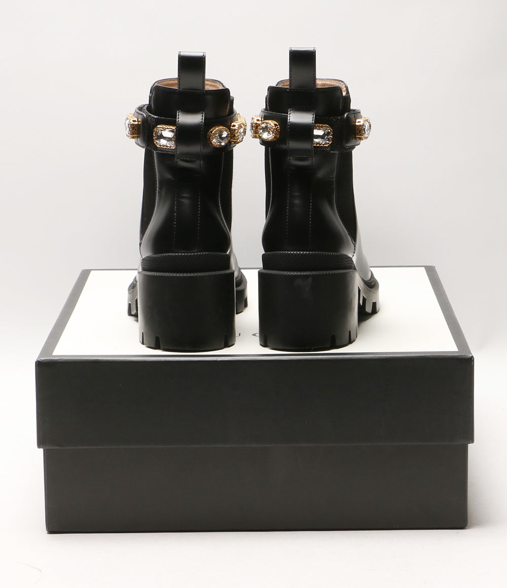 グッチ サイドゴアブーツ クリスタルベルト付 レザー 550036