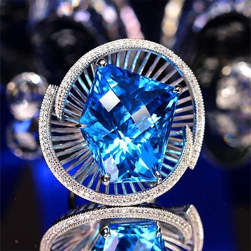 大粒スイスブルートパーズ 56ct ダイヤモンド 0.6ct ホワイトゴールド