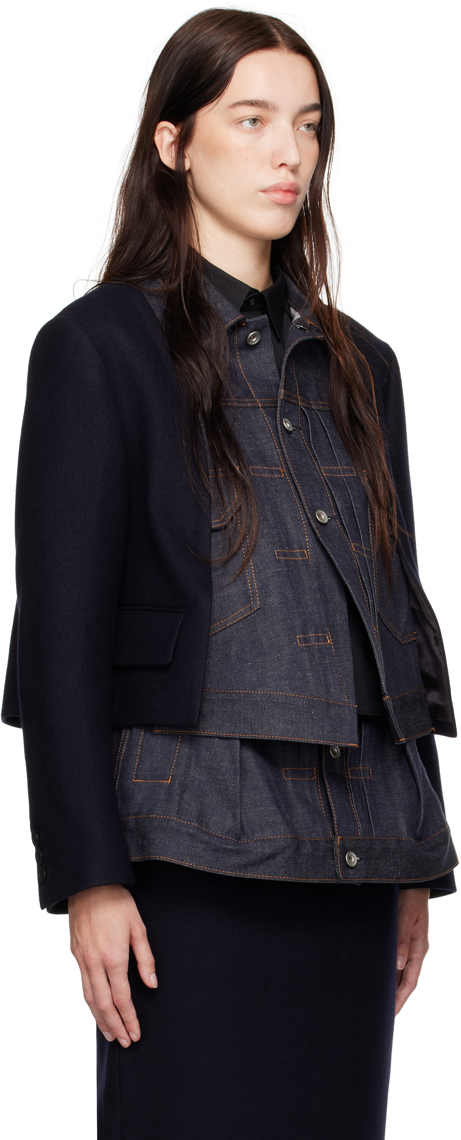 Navy Wool Melton & Denim Jacket – On Sale Now with Up to 70% Off