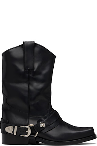 Toga VirilisのSSENSE 日本限定 ブラック Hard Leather AJ1178 ブーツ