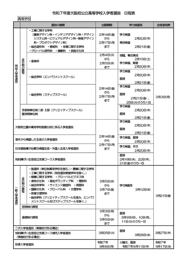 高校受験2025】大阪府公立高入試日程、一般選抜3/12 | リセマム