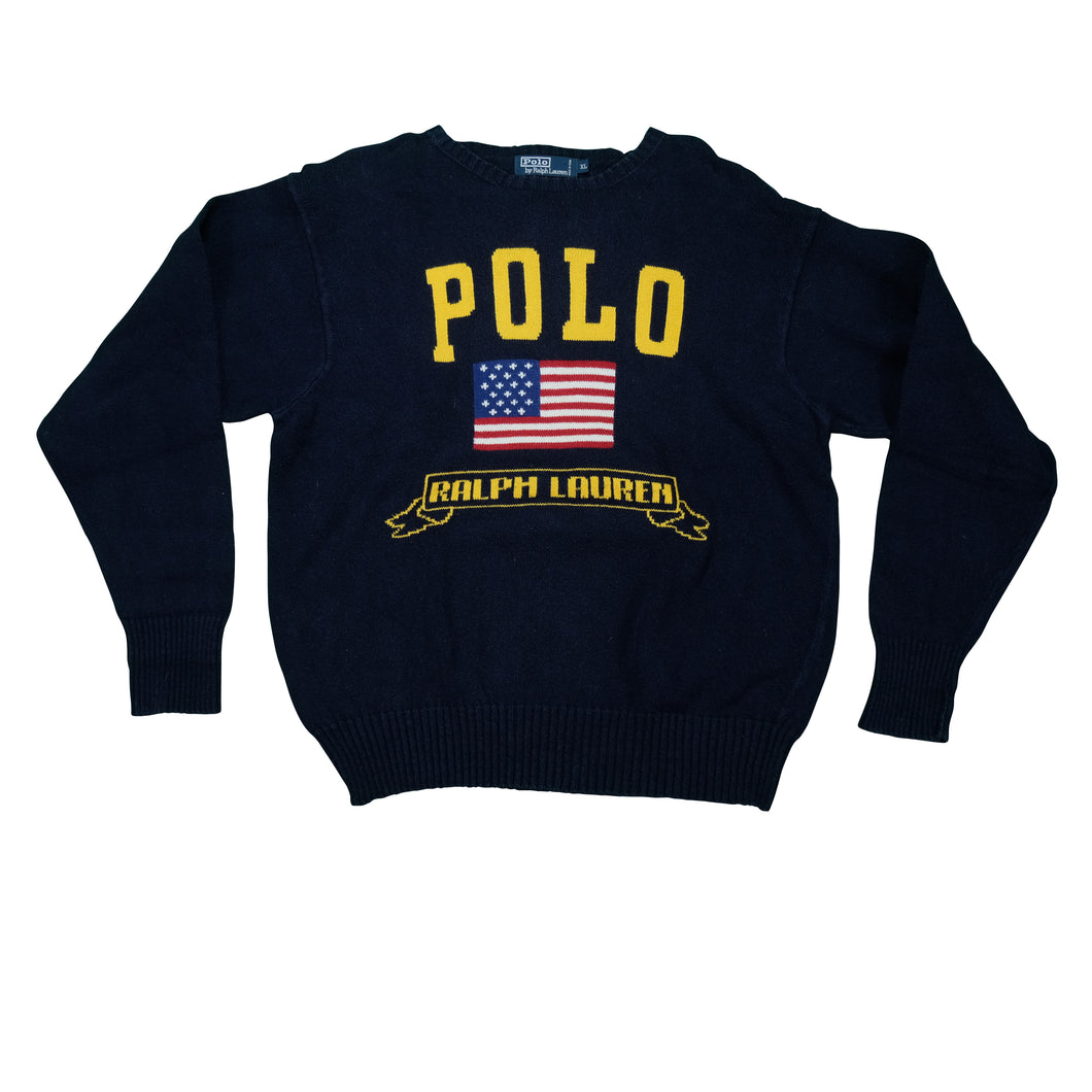 Vintage POLO RALPH LAUREN American Flag Spell Out Knit Sweater 90s