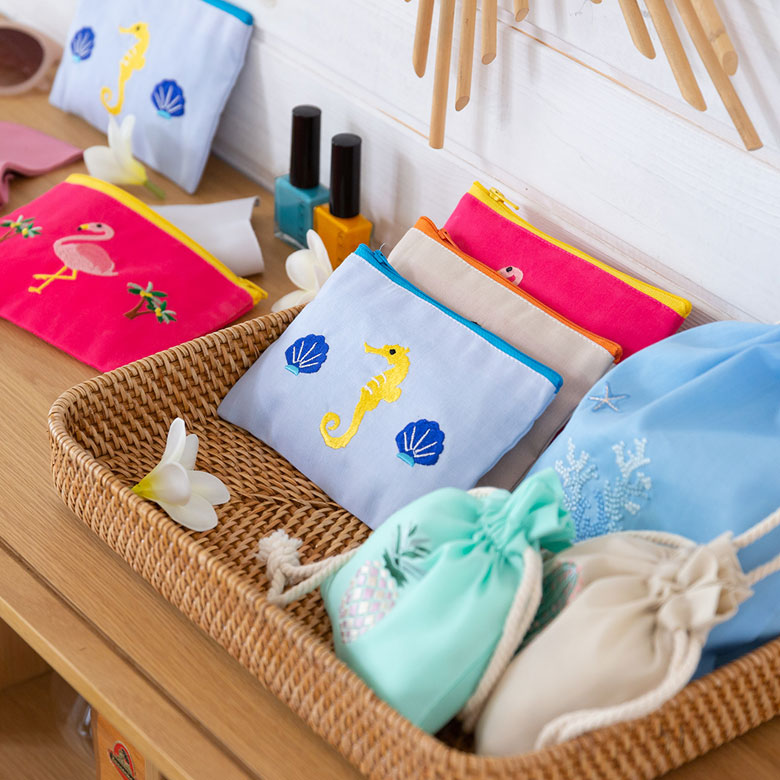 メール便対応】 ポーチ トロピカル 南国 ベトナム 刺繍 約 W 16cm D