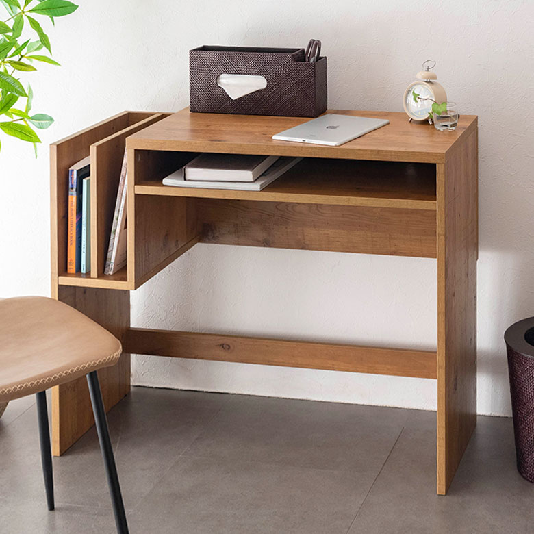 デスク 木製 W 90 × D 35 × H 72 cm コンセント付き ブラウン [91509