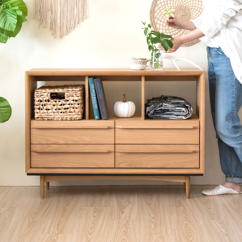 チェスト 木製 引き出し 4杯 オープンタイプ W 100 × D 34 × H 72 cm