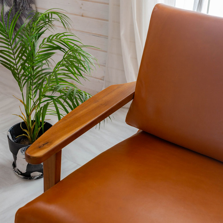 ソファ 1人掛け 本革 木 幅 69cm キャメル ブラウン [91480]【 レザー