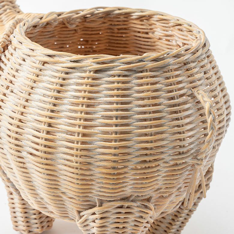 プランターカバー 象 象さん 籐 ラタン 4号鉢 約 W 33cm D 23cm H 28cm
