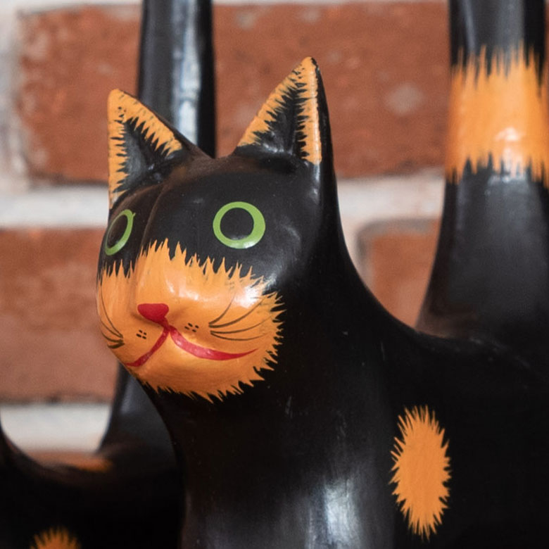 しっぽのながい木彫りバリネコ 大・中・小 3匹セット[9221]【アジアン