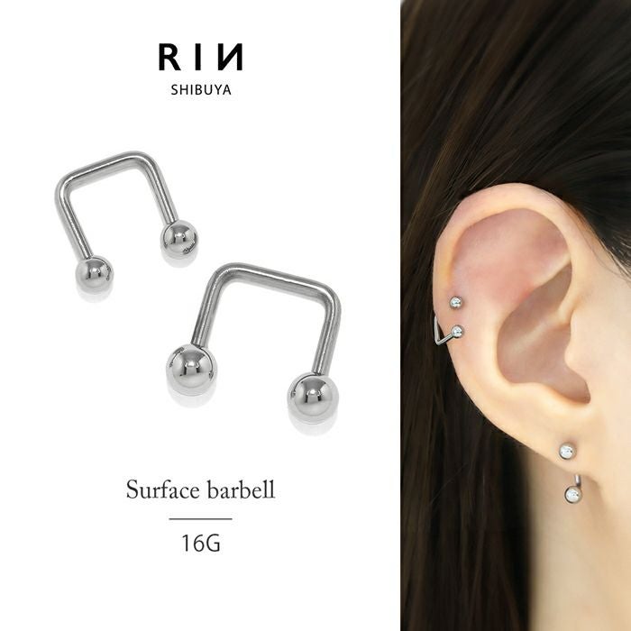 16G 軟骨ピアス シンプル スクエア surface シルバー サーフェイス