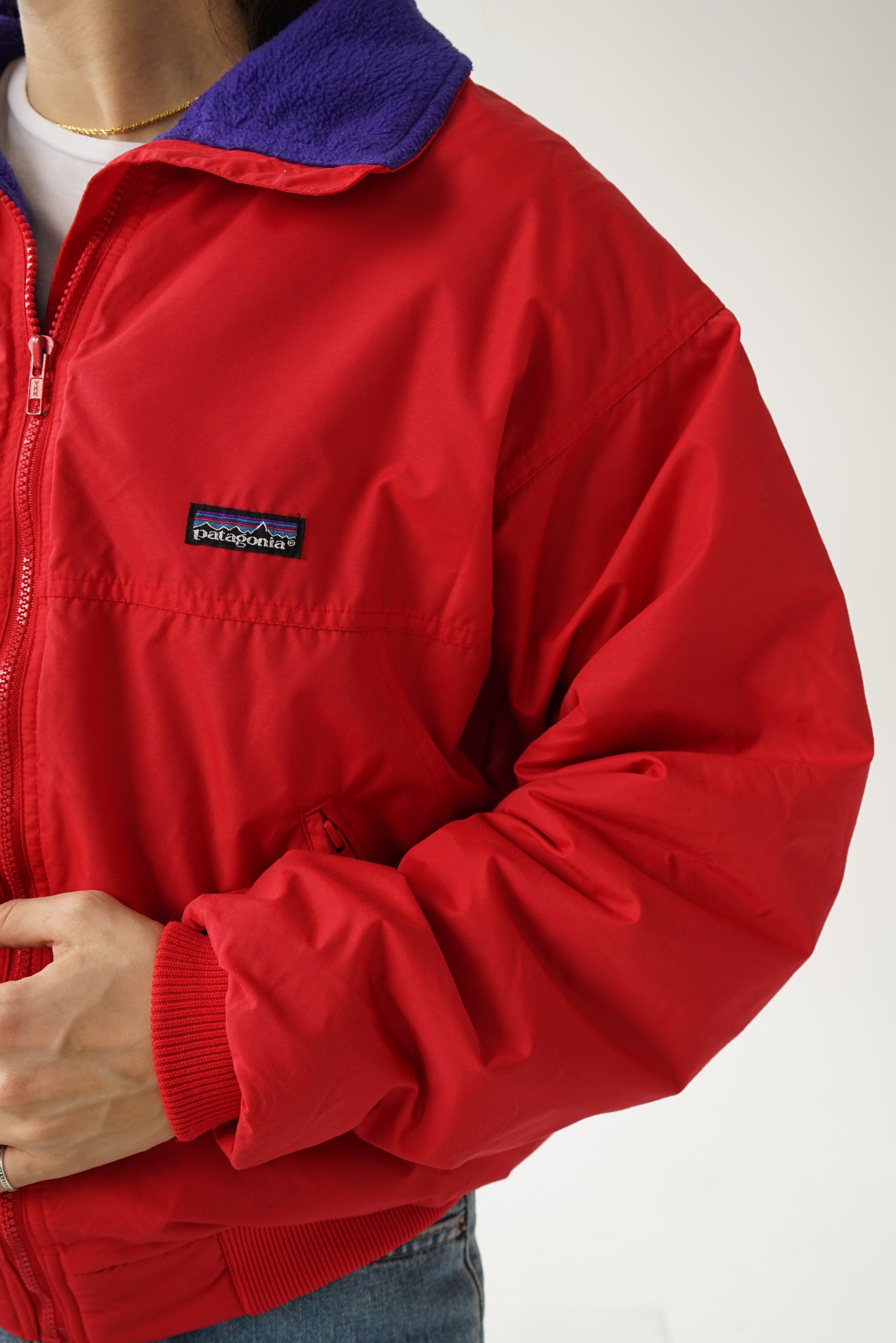 Vintage Patagonia red winter jacket with bleu/purple interior