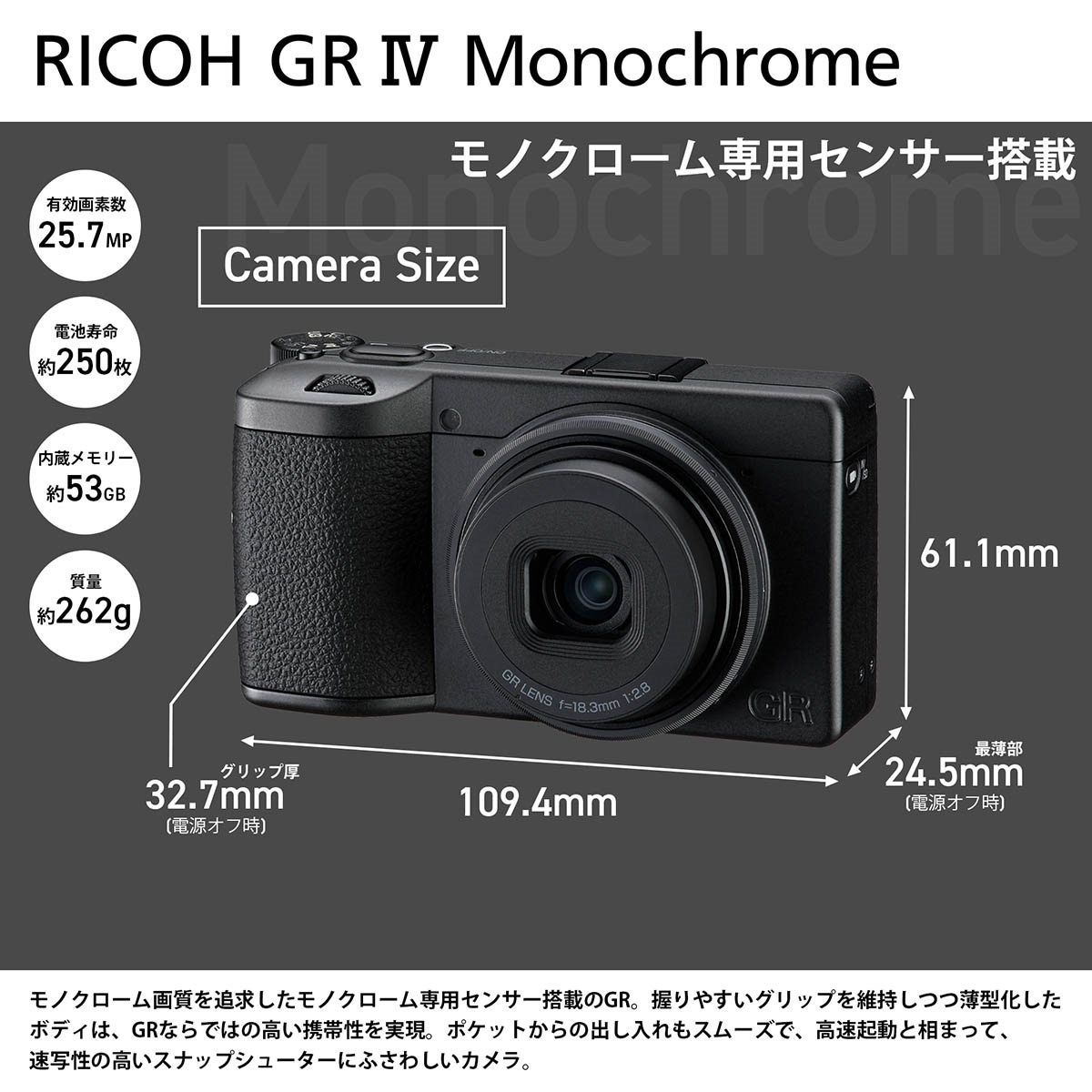 RICOH GR IV Monochrome【1年保証】 | リコーイメージングストア