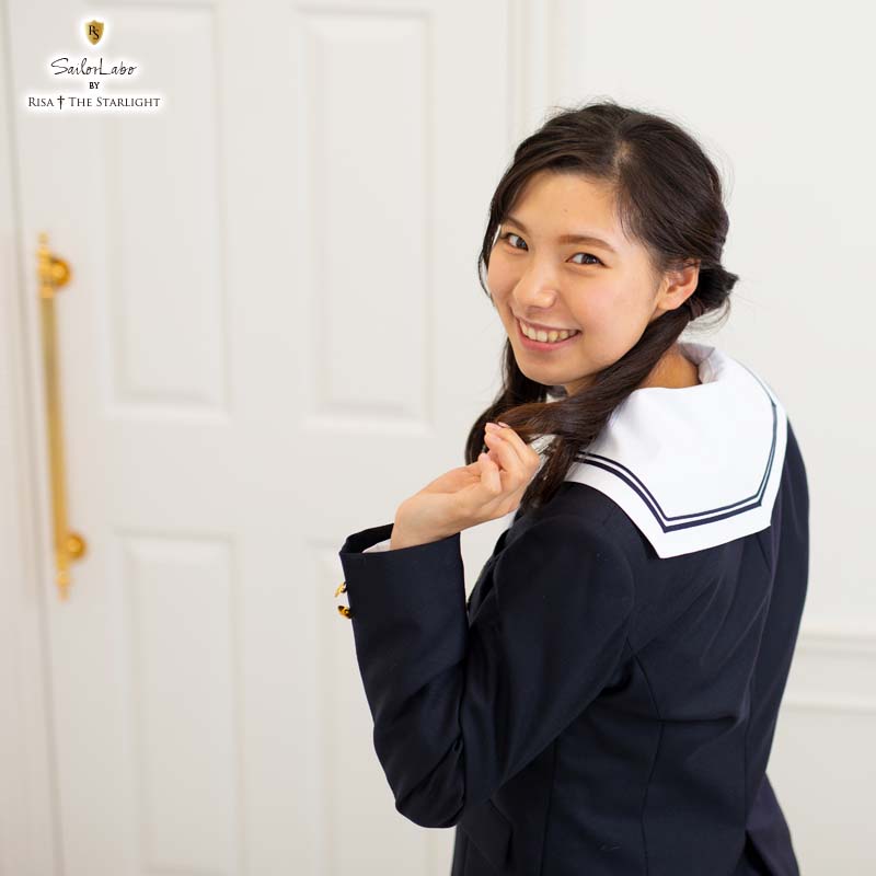 直線浅三角型 ホワイト紺2本線セーラーえり RISA Edge | 制服通販リサ