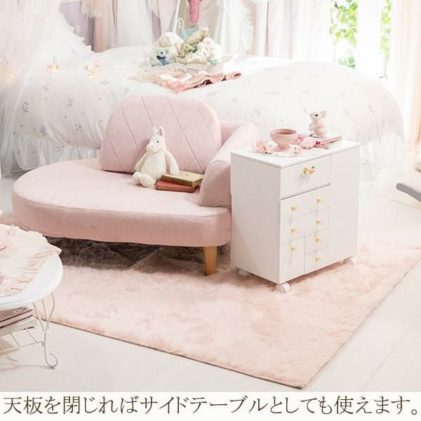 直送】たっぷり収納コスメワゴン/リボン＆クリスタル取っ手｜かわいい