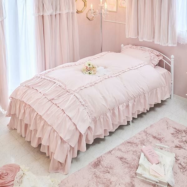 ミルフィーユリボン布団カバー3点セット(シングル・ピンク