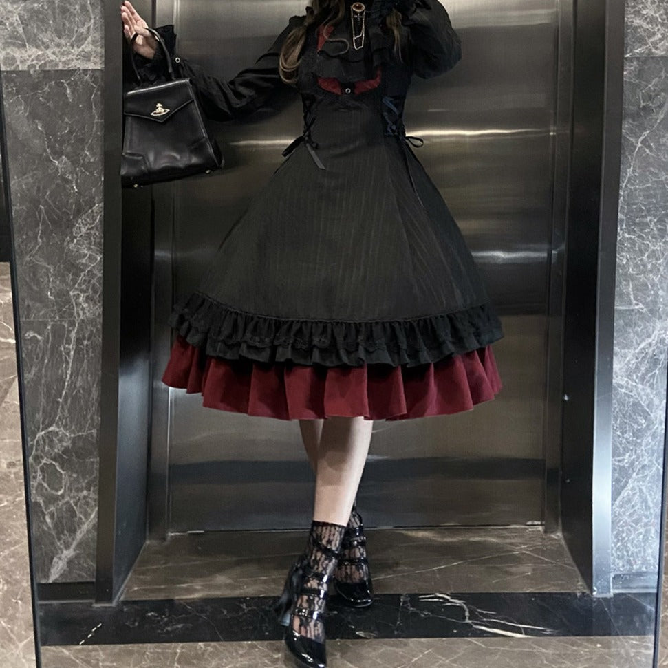 受注予約1/7まで】領主貴族のゴスロリ スタンドカラーワンピース 無地