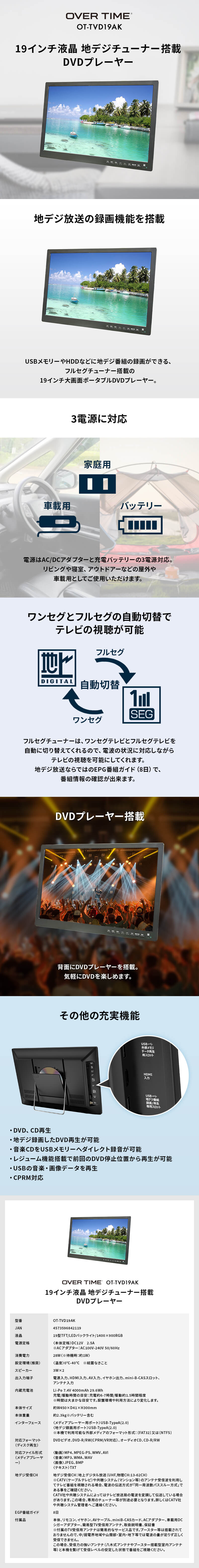 19インチ液晶 地デジチューナー搭載 DVDプレーヤー - ROOMMATE